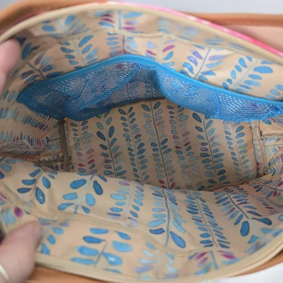 Tupperware Tote Bag Womens Large Tan Pink Floral Flower Print Shoulder Handbag - Picture 4 of 7